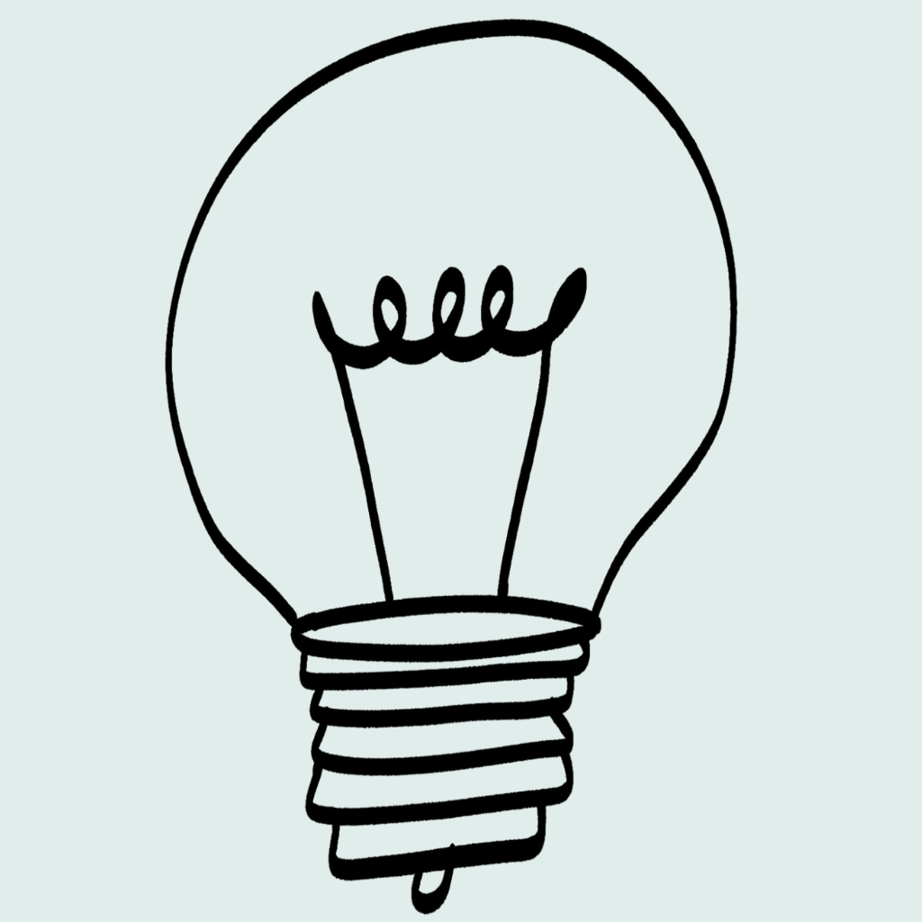 Sketchnote. Gezeichnete Glühbirne als Symbol für eine Idee und Klarheit.